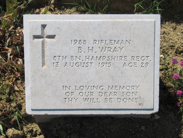 Turkey : Gallipoli : Hill 10 Cemetery: B H Wray