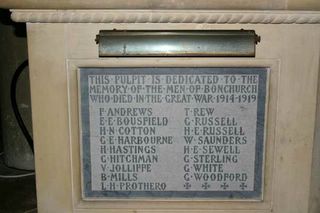 Bonchurch : St Boniface (new) Church Pulpit War Memorial