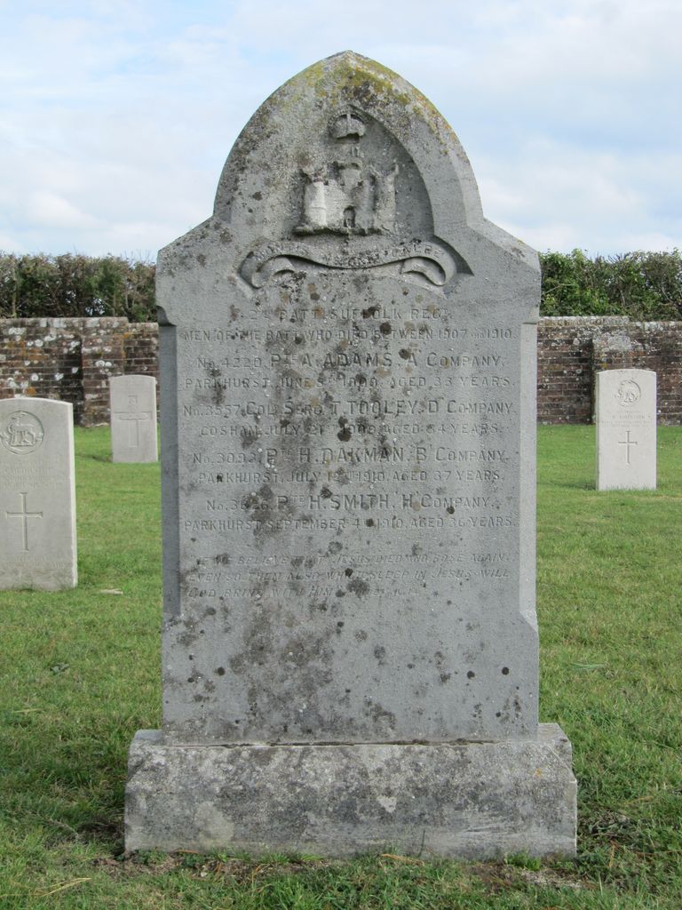 Parkhurst Military Cemetery : Suffolk Regt : A Adams etc