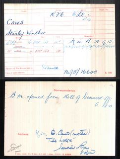 Royal Aero Club index card S W Caws 
