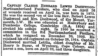 Dashwood The Times 4 May 1916